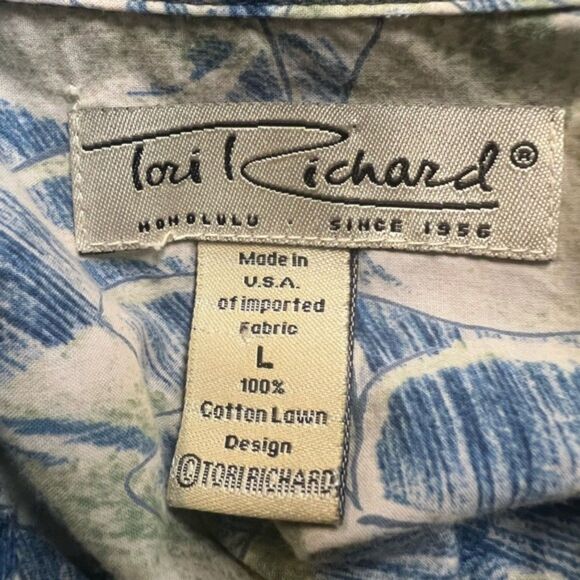 Tori Richard Honolulu 100% Cotton Lawn Blue Tropical Shirt - Picture 3 of 3
